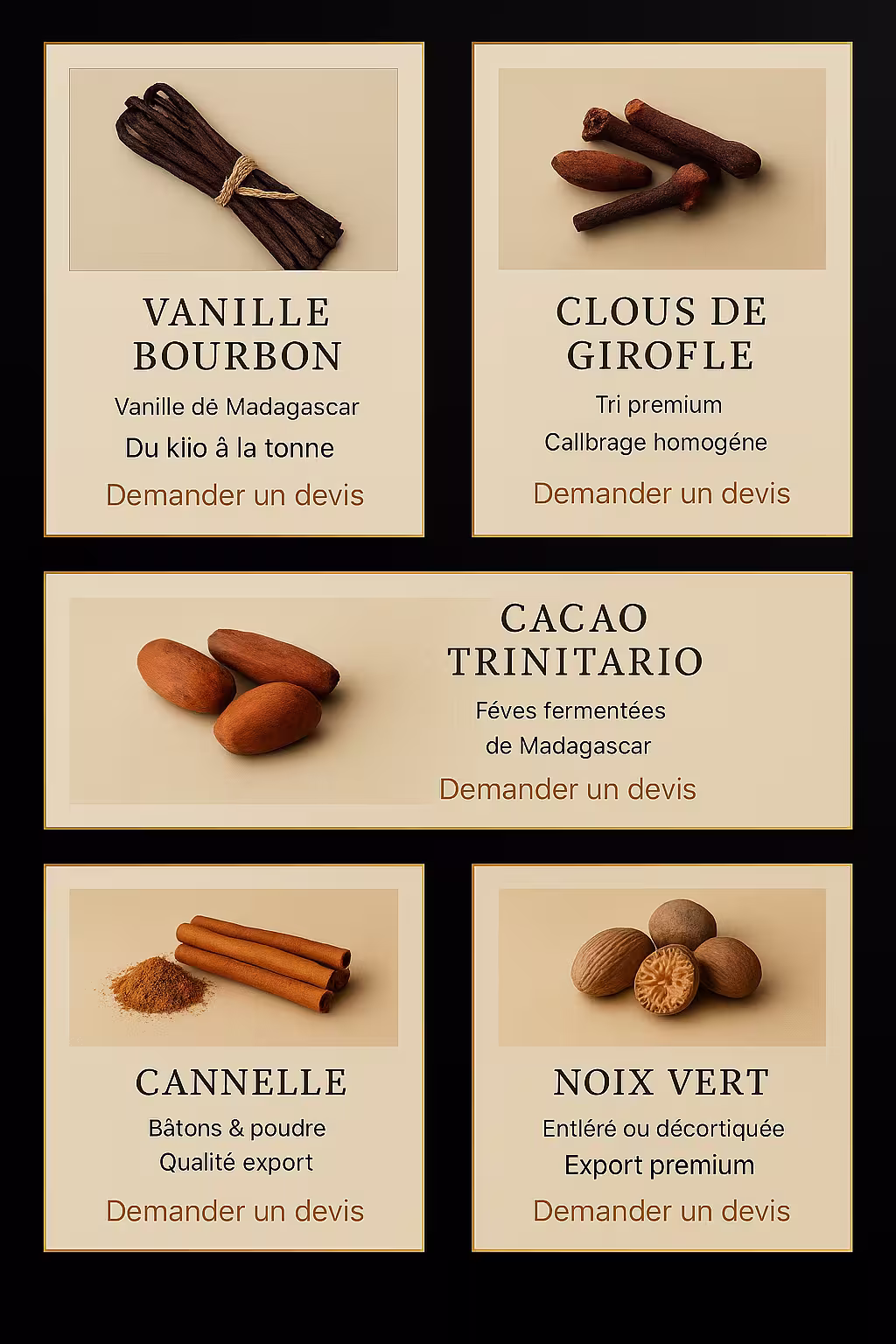 Produits Terra Mada — Vanille, Girofle, Cacao, Cannelle, Café, Muscade